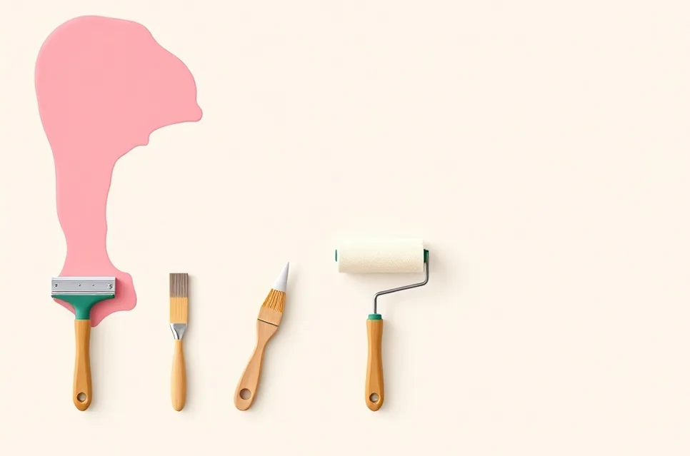 Outils de peinture disposés dans l'ordre des étapes du chantier