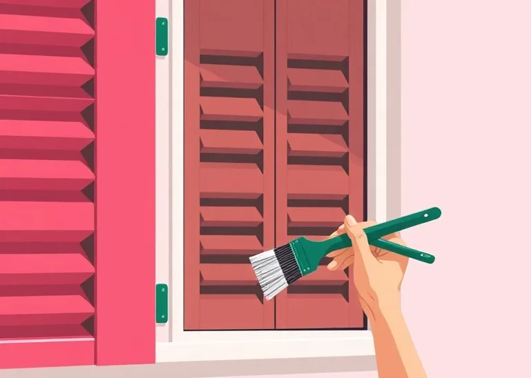 Mise en peinture au pinceau de volets et d'encadrements en bois